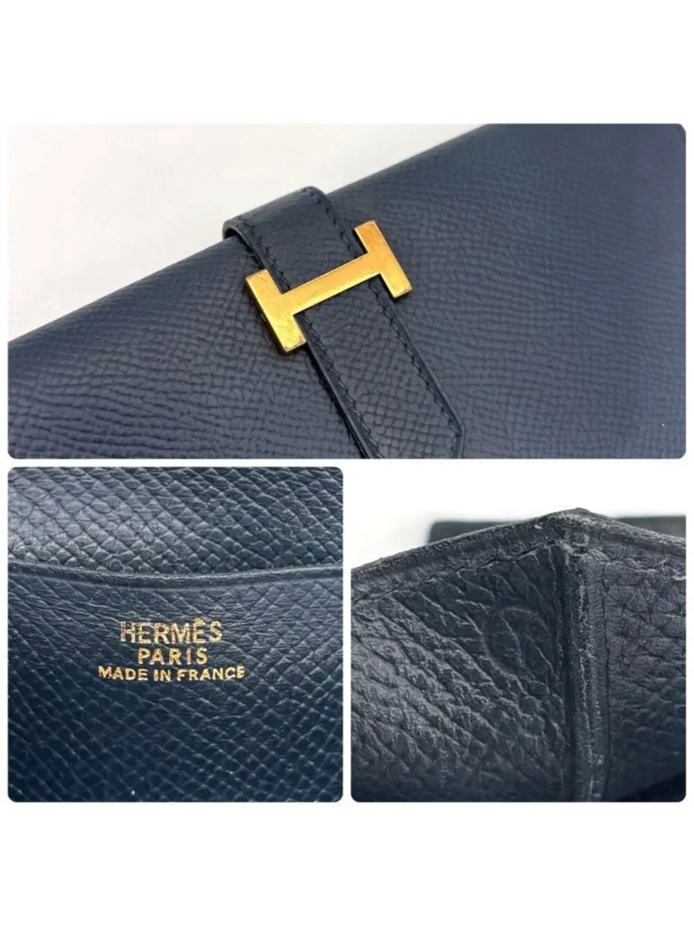Hermes Bearn Classic Bifold Wallet Navy Leather Epsom